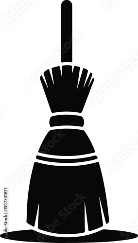 silhouette traditional sweeping broom cleaning tool household equipment graphic art vector design