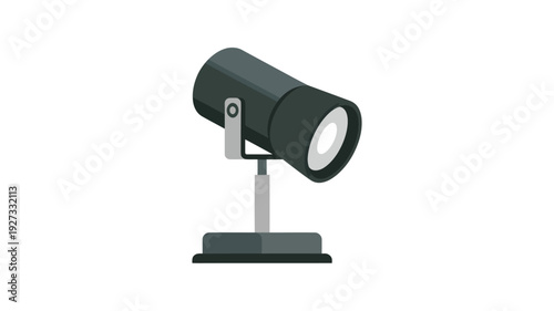 A spotlight icon design featuring a cylindrical lamp on a stand, vector illustration, studio equipment, modern design element, lighting fixture