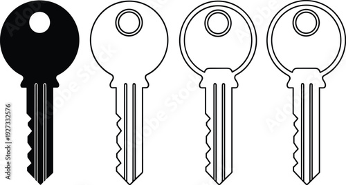 Minimalist Black Key Icons Vector Set with Solid Filled and Outline Variations for Security Access Locksmith Real Estate and Unlock Designs