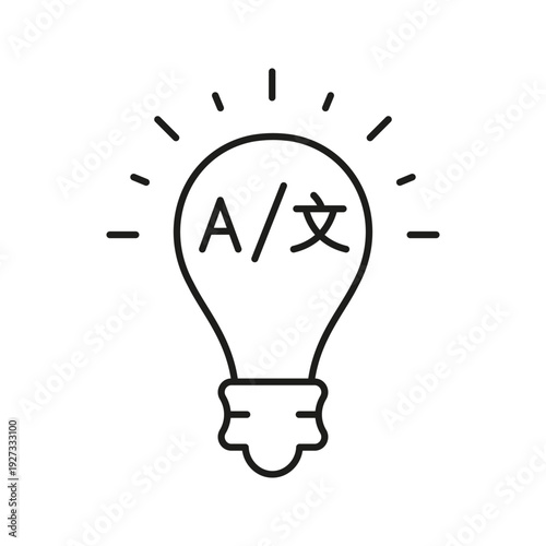 Light Bulb With Language Symbols Line Icon. Translation, Multilingual Communication, And Language Learning Outline Symbol. Global Understanding. Editable Stroke. Isolated Vector Illustration