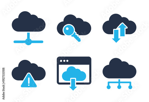 Cloud Computing Services and Data Access icon set. Solid glyph series icons