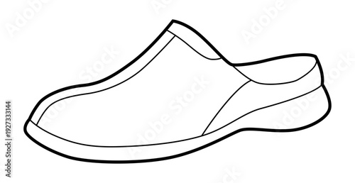 Clog sandal shoe women single line. Closed toe rubber sandal for garden work poolside wear. Technical fashion illustration CAD mockup clean vector man unisex isolated modern style.