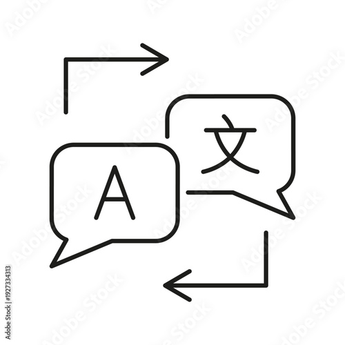 Language Translation Speech Bubbles Icon. Multilingual Communication And Interpretation Outline Symbol. Translation Services. Editable Stroke. Isolated Vector Illustration