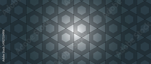 Abstract seamless pattern geometric line design illusion hexagon shapes monochrome dark background vector design
