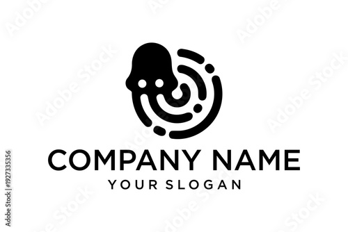 Abstract Octopus Sonar Logo Design Template for Technology or Communication Brand