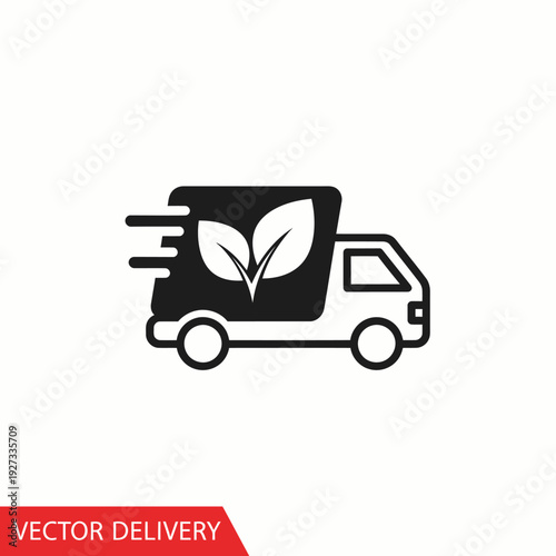 Eco-friendly delivery truck icon, showcasing nature's commitment to speedy transport