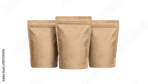 Three kraft paper stand up pouches