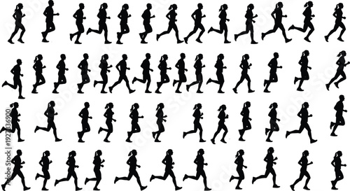 Running people silhouette set marathon jogger runner fitness sport vector illustration collection
