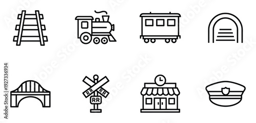 Railway transportation elements set with locomotive tracks passenger car bridge station and tunnel