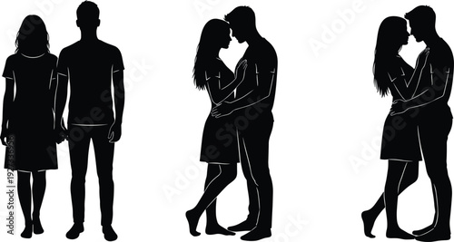 Romantic couple silhouettes collection, man and woman expressing love, intimacy, relationship and emotional connection concept