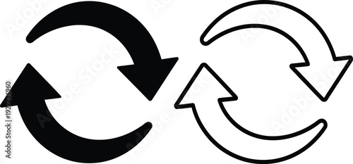 Black and white circular arrow swap icon set for exchange or recycle concept