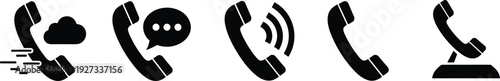 Phone call icon set, communication symbols representing contact, customer support, telecom and modern connection concept