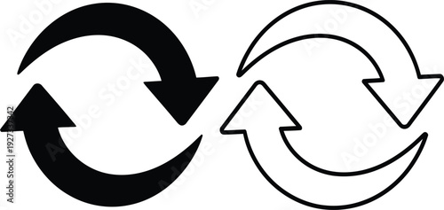 Black and white circular arrows symbol icon for swap or exchange concept