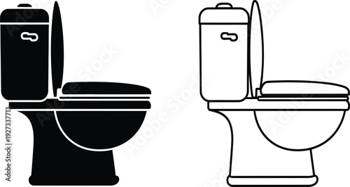 Two toilet icons in black and white line art style for bathroom or plumbing design
