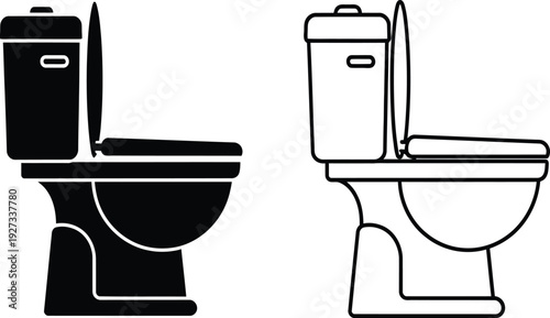 Vector illustration of two toilet icons in black and white