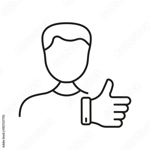 Person With Thumbs Up Line Icon. Positive Feedback, Approval, And Satisfaction Outline Symbol. Customer Satisfaction And Social Media Engagement. Editable Stroke. Isolated Vector Illustration