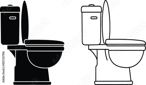Two toilet icons in black and white line art styles side by side