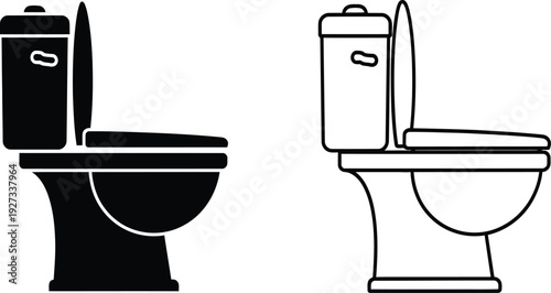 Two toilet icons in black and white on a plain background for design use