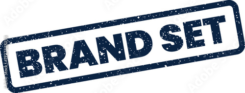 Diagonal rectangle stamp illustration with textured appearance featuring the distinct words BRAND SET for graphic elements