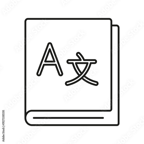 Dictionary Book Line Icon. Multilingual Translation And Language Learning Outline Symbol. Educational Resource For Language Studies. Editable Stroke. Isolated Vector Illustration