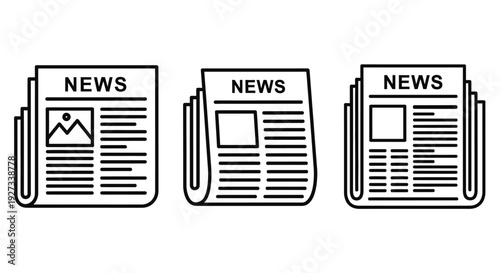 Three Illustrated Newspapers with News Headlines and Articles in a Row