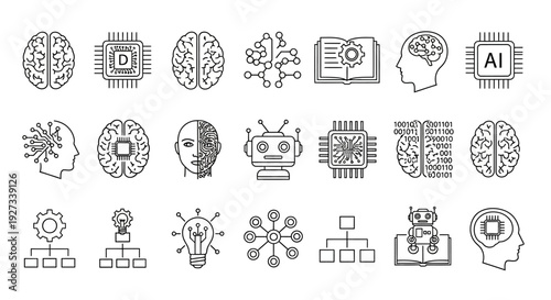 Collection of Artificial Intelligence and Technology Icons Representing Innovation and Machine Learning Concepts