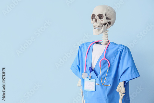 Human skeleton in blue medi...