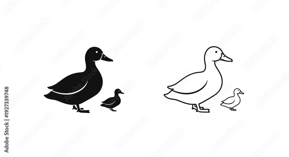 Fototapeta premium Mother's day duck family silhouette illustration Vector