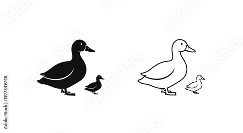 Mother's day duck family silhouette illustration Vector
