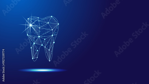 Digital Tooth Low Poly Dental Care Technology Network Blue Background