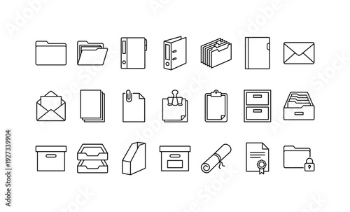 Folder and document icons representing office organization on white