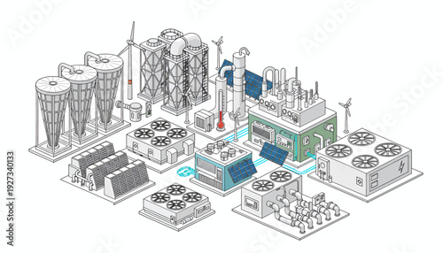 Industrial facility with various machinery and equipment.