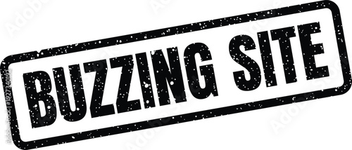 Distressed black rectangular stamp featuring the phrase BUZZING SITE in capital letters, for popular website or platform activity