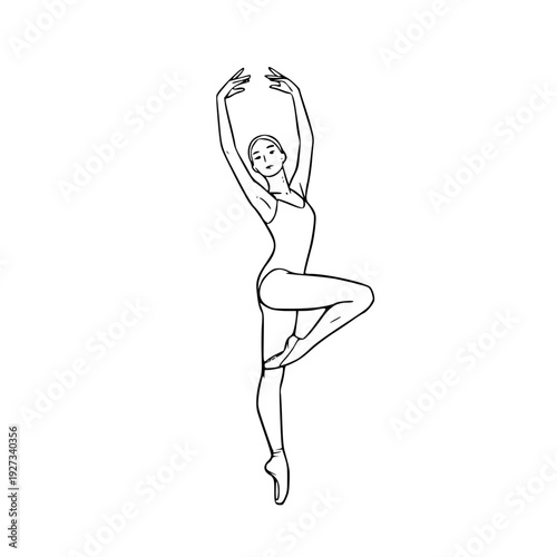 graceful ballerina dancing in pose hand drawn line art illustration