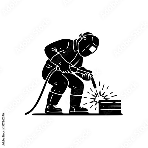 professional industrial welder silhouette with sparks vector illustration