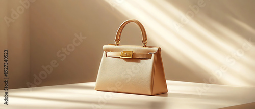Elegant Textured Gold Handbag with Sunlight Shadows - Luxury Accessory