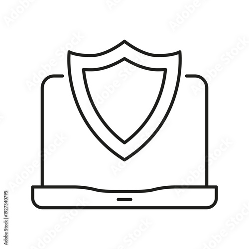 Free Download Laptop With Shield Line Icon. Cybersecurity, Data Protection, And Online Safety Outline Symbol. Digital Security Measures. Editable Stroke. Isolated Vector Illustration - GFXLoad