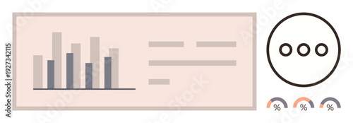 Data analysis, business trends, statistics, report generation, performance tracking, minimalism. Bar graph and circular chart on a structured layout. Data analysis and business trends concept
