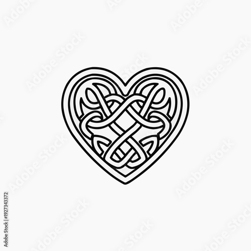 Intricate black outline of a Celtic knot heart, symbolizing eternal love, loyalty, and friendship on a clean white background.