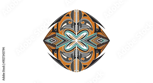 Vibrant Symmetrical Geometric Pattern with Orange and Teal Accents.