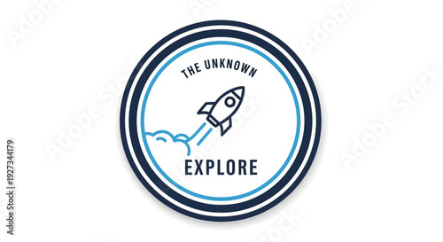 Circular logo with rocket ship and explore text.