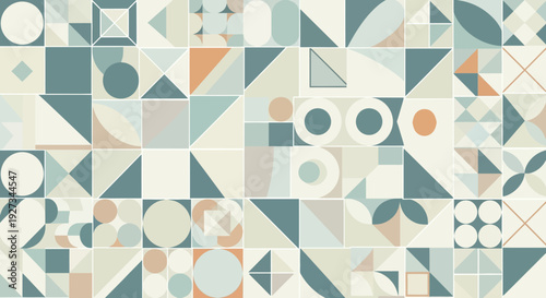 Geometric shapes pattern with various triangles and circles.