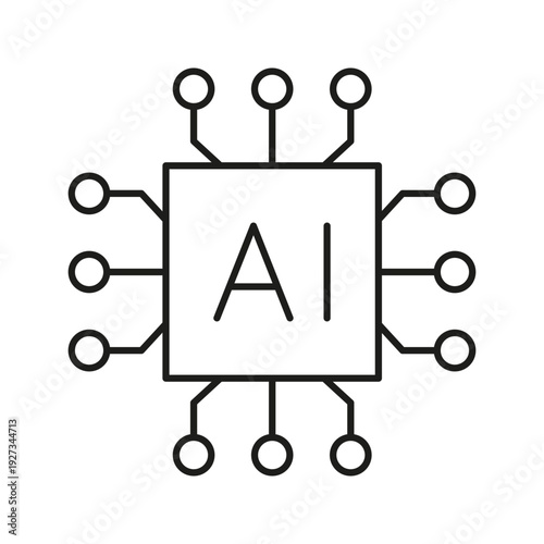 Ai Chip Line Icon. Artificial Intelligence Processor And Machine Learning Technology Outline Symbol. Digital Innovation And Computing Power. Editable Stroke. Isolated Vector Illustration