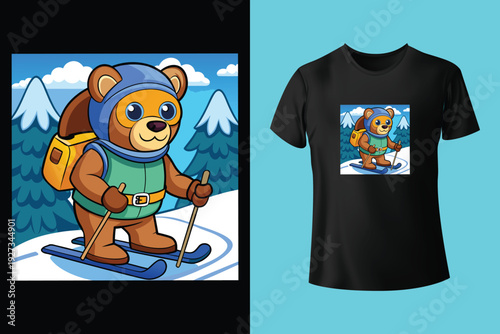 Grunge Snow Winter Sports T Shirt Design with Ski and Snowboard Extreme Adventure Vector