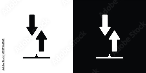 Black and white arrows pointing up and down on a line