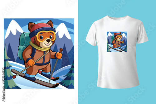 Grunge Snow Winter Sports T Shirt Design with Ski and Snowboard Extreme Adventure Vector