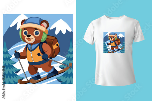 Grunge Snow Winter Sports T Shirt Design with Ski and Snowboard Extreme Adventure Vector
