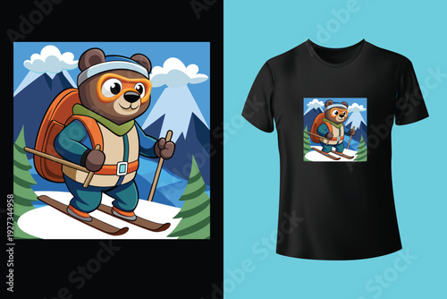Grunge Snow Winter Sports T Shirt Design with Ski and Snowboard Extreme Adventure Vector