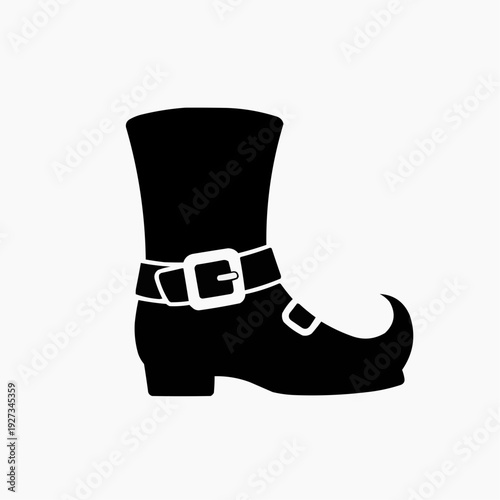Classic black silhouette of a leprechaun's boot with a buckle, a traditional Irish St. Patrick's Day symbol.