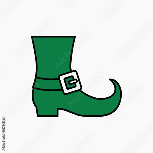 Festive green leprechaun's boot with a white buckle and black outline, a cheerful St. Patrick's Day symbol.